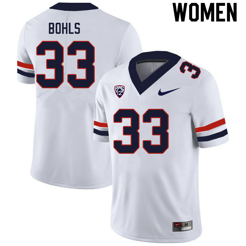 Women #33 James Bohls Arizona Wildcats College Football Jerseys Sale-White - Click Image to Close